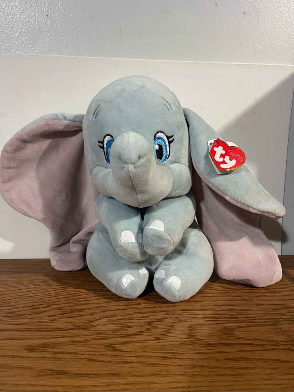 Ty Dumbo Plush Elephant - Light Gray with Pink Ears